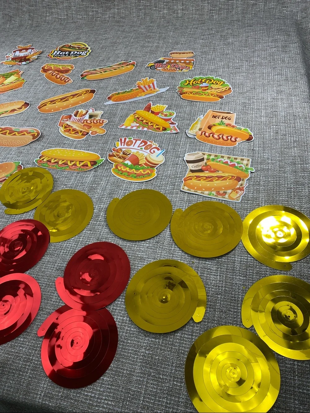 Hot Dog Party ceiling Confetti spirals  - Yellow and Red food truck decor